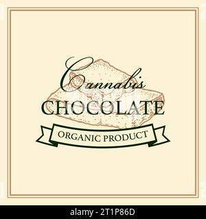 Cannabis chocolate packaging design. Marijuana logo template with hand drawn elements. Vector illustration in sketch style Stock Vector