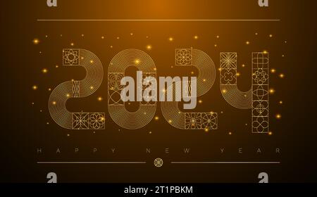 Golden luxury 2024 modern geometric New Year card. Grid based design. Stock Vector