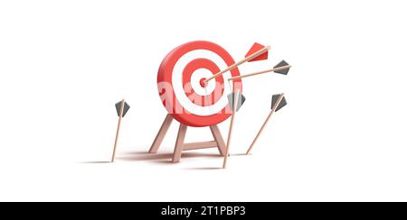 Archery target ring with one hitting and many missed arrows. Dartboard ...