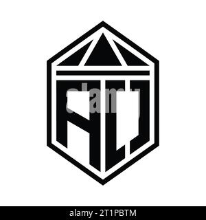 AO Letter Logo monogram simple hexagon shield shape with triangle crown ...