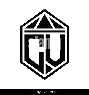 CV Letter Logo monogram simple hexagon shield shape with triangle crown ...