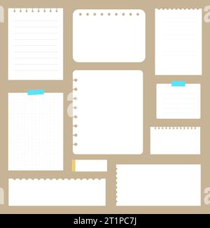 set of paper note and blank paper sticky notes isolated background. Stock Vector