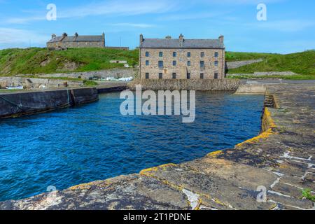 Keiss Harbour is a picturesque fishing harbour located in the village of Keiss, near Thurso, in Caithness, Scotland. Stock Photo