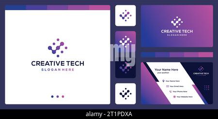 Technology connection logo design template. abstract dot, molecule and network system with check mark graphic design vector illustration. Stock Vector