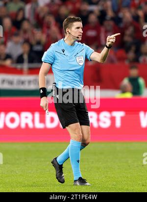 Budapest, Hungary. 14st October, 2023. Referee Francois Letexier reacts during the UEFA EURO 2024 European qualifier match between Hungary and Serbia at Puskas Arena on October 14, 2023 in Budapest, Hungary. Credit: Laszlo Szirtesi/Alamy Live News Stock Photo