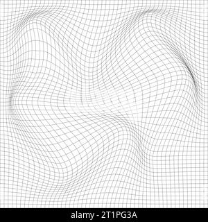 Distorted wave monochrome texture. dynamical rippled surface. Vector mesh grid pattern of lines Stock Vector
