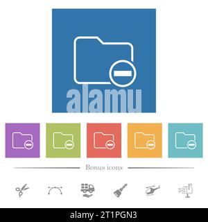 Remove directory flat white icons in square backgrounds. 6 bonus icons included. Stock Vector
