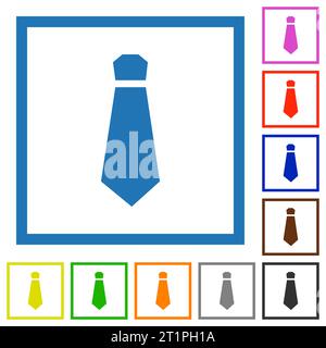 Tie solid flat color icons in square frames on white background Stock Vector