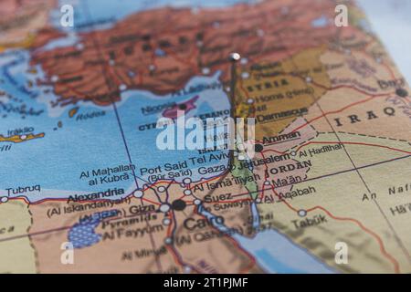 Gaza on map. Israel an Palestine on geopolitical Map. Gaza strip and