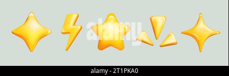 Set of lightning and stars isolated symbols. Stock Vector