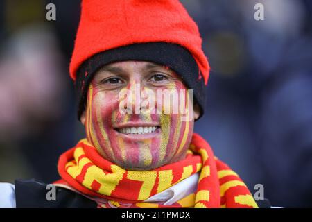 Manchester, England - 14th October 2023 Catalan Dragons fan. Betfred Super League Grand Final, Wigan Warriors vs Catalan Dragons at Old Trafford, Manchester, UK Stock Photo