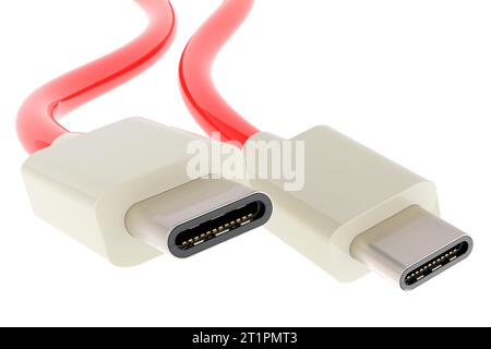 USB-C charging data cable, 3D rendering isolated on white background Stock Photo