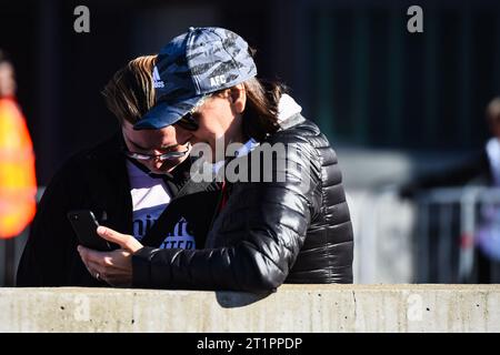 London, UK. 15th October 2023. Fans prior to the Barclays FA Women's Super League match between Arsenal and Aston Villa at the Emirates Stadium, London on Sunday 15th October 2023. (Photo: Kevin Hodgson | MI News) Credit: MI News & Sport /Alamy Live News Stock Photo