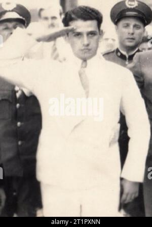 Eliás Beauchamp gives a Cadets of the Republic military salute, moments before being shot, officially while attempting to escape, at Puerto Rico Police headquarters in San Juan. Stock Photo