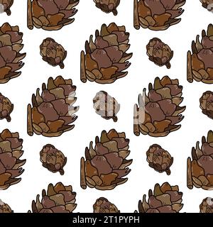 Hand drawn vector seamless pattern with pine cones Stock Vector