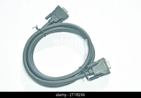 video graphics array or VGA cable for connect to computer monitor rolling on white background Stock Photo