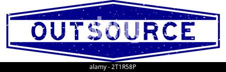 Grunge blue outsource word hexagon rubber seal stamp on white background Stock Vector
