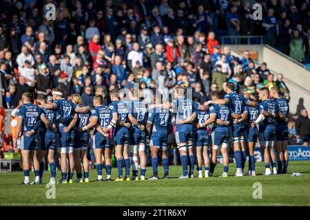 Salford, Lancashire, UK. 15th October 2023; AJ Bell Stadium, Salford, Lancashire, England; Gallagher Premiership Rugby, Sale Sharks versus Northampton; The Sale team line up before the match Credit: Action Plus Sports Images/Alamy Live News Stock Photo