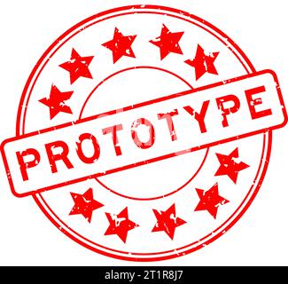 Grunge red prototype word with star icon round rubber seal stamp on white background Stock Vector