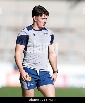 Salford, Lancashire, UK. 15th October 2023; AJ Bell Stadium, Salford, Lancashire, England; Gallagher Premiership Rugby, Sale Sharks versus Northampton;   Raffi Quirke of Sale Sharks pre match Credit: Action Plus Sports Images/Alamy Live News Stock Photo