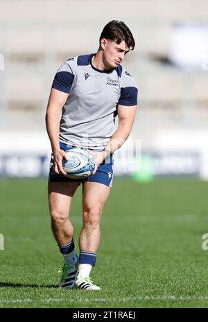 Salford, Lancashire, UK. 15th October 2023; AJ Bell Stadium, Salford, Lancashire, England; Gallagher Premiership Rugby, Sale Sharks versus Northampton;  Raffi Quirke of Sale Sharks pre match Credit: Action Plus Sports Images/Alamy Live News Stock Photo