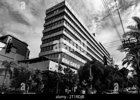 Tel Aviv, Israel - October 2, 2023 - Typical Bauhaus inspired architectral detail from Tel Aviv, also called as the White City. Tel Aviv widely hosts Stock Photo