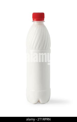 Milk in a plastic bottle with a red screw cap isolated on a white background Stock Photo