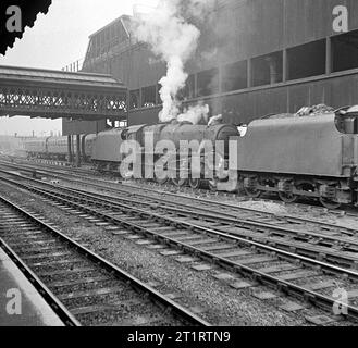 Manchester steam from 1968. 45330,44910,44809 and 45110 at Manchester Victoria and Central station. 2nd March 1968. Stock Photo
