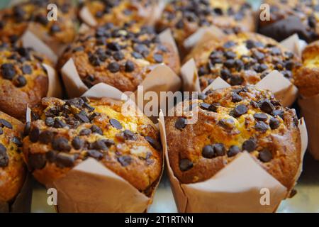 Closeup image of chocolate muffins. Stock Photo