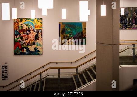 Belfast, UK, Sep 29, 2023. View of interior inside the Ulster University new Belfast campus Block C. Stock Photo