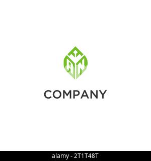 AN monogram with leaf logo design ideas, creative initial letter logo with natural green leaves vector graphic Stock Vector