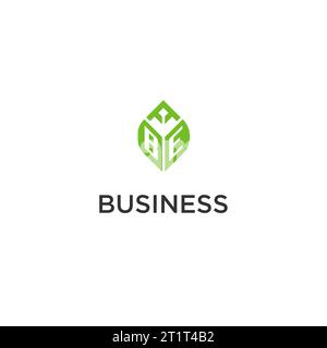 BE monogram with leaf logo design ideas, creative initial letter logo with natural green leaves vector graphic Stock Vector