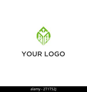 GO monogram with leaf logo design ideas, creative initial letter logo with natural green leaves vector graphic Stock Vector