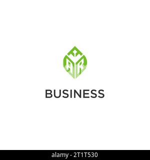 AR monogram with leaf logo design ideas, creative initial letter logo with natural green leaves vector graphic Stock Vector
