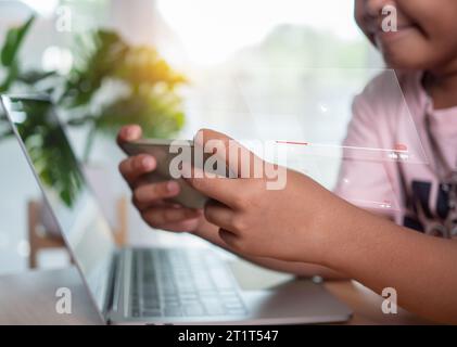 Person watching online movie or TV series on smartphone screen. streaming online, watching video on internet, live concert, show or tutorial. Concept Stock Photo