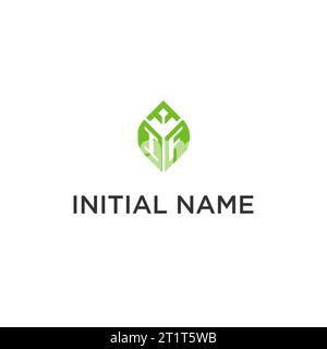 IF monogram with leaf logo design ideas, creative initial letter logo with natural green leaves vector graphic Stock Vector