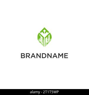 IV monogram with leaf logo design ideas, creative initial letter logo with natural green leaves vector graphic Stock Vector