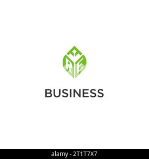 RE monogram with leaf logo design ideas, creative initial letter logo with natural green leaves vector graphic Stock Vector