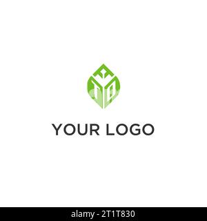 TO monogram with leaf logo design ideas, creative initial letter logo with natural green leaves vector graphic Stock Vector