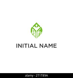 OF monogram with leaf logo design ideas, creative initial letter logo with natural green leaves vector graphic Stock Vector