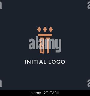 BT logo initial with pillar icon design, luxury monogram style logo for law firm and attorney vector graphic Stock Vector