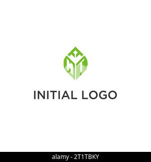 MT monogram with leaf logo design ideas, creative initial letter logo with natural green leaves vector graphic Stock Vector