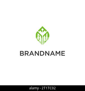 OV monogram with leaf logo design ideas, creative initial letter logo with natural green leaves vector graphic Stock Vector