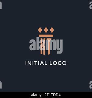 KT logo initial with pillar icon design, luxury monogram style logo for law firm and attorney vector graphic Stock Vector