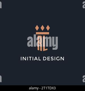 RL logo initial with pillar icon design, luxury monogram style logo for law firm and attorney vector graphic Stock Vector