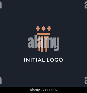 HT logo initial with pillar icon design, luxury monogram style logo for law firm and attorney vector graphic Stock Vector