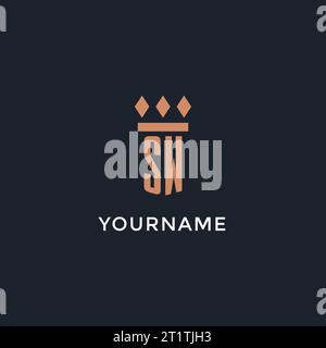 SW logo initial with pillar icon design, luxury monogram style logo for law firm and attorney vector graphic Stock Vector