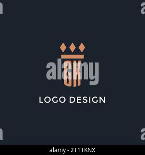 GK logo initial with pillar icon design, luxury monogram style logo for law firm and attorney vector graphic Stock Vector