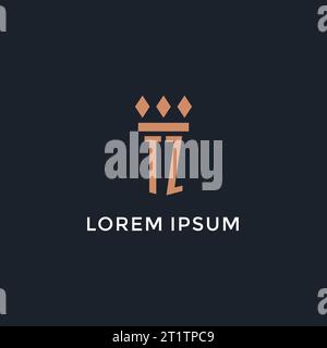 TZ logo initial with pillar icon design, luxury monogram style logo for law firm and attorney vector graphic Stock Vector
