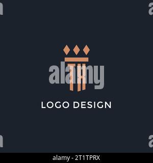 TX logo initial with pillar icon design, luxury monogram style logo for law firm and attorney vector graphic Stock Vector